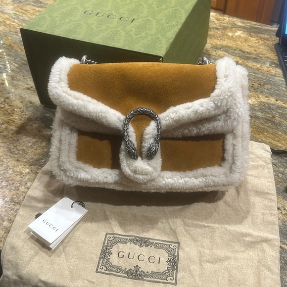 NWT Authentic Gucci suede shearling Dionysus small bag - Picture 1 of 9